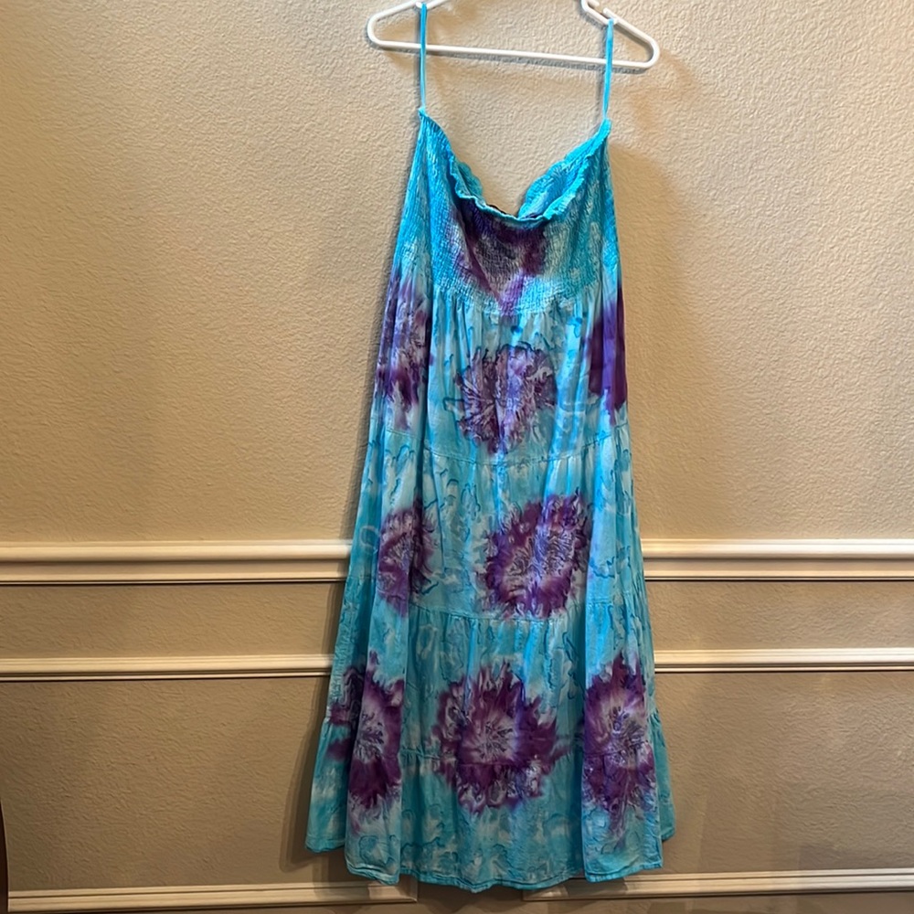 Turquoise & Purple Strapless Long Island Dress - Size XL